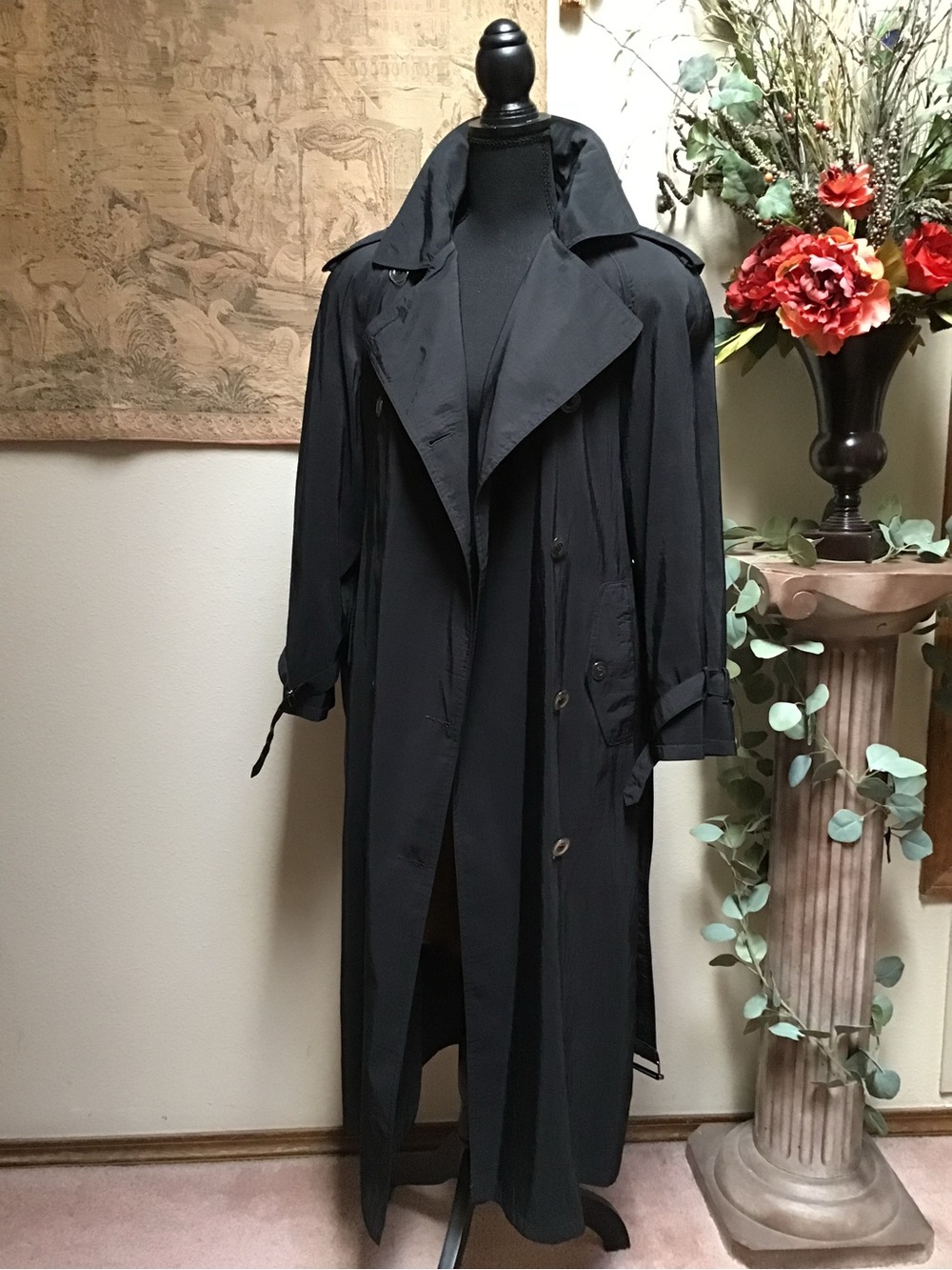 Classic Black Men's Trench Coat - Stylish Long Overcoat